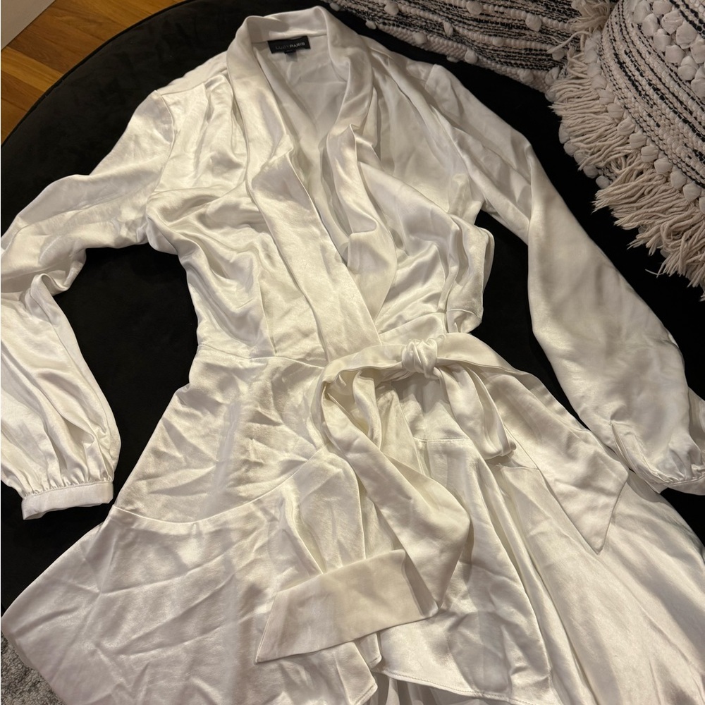 White wrap around silky mini dress size small
